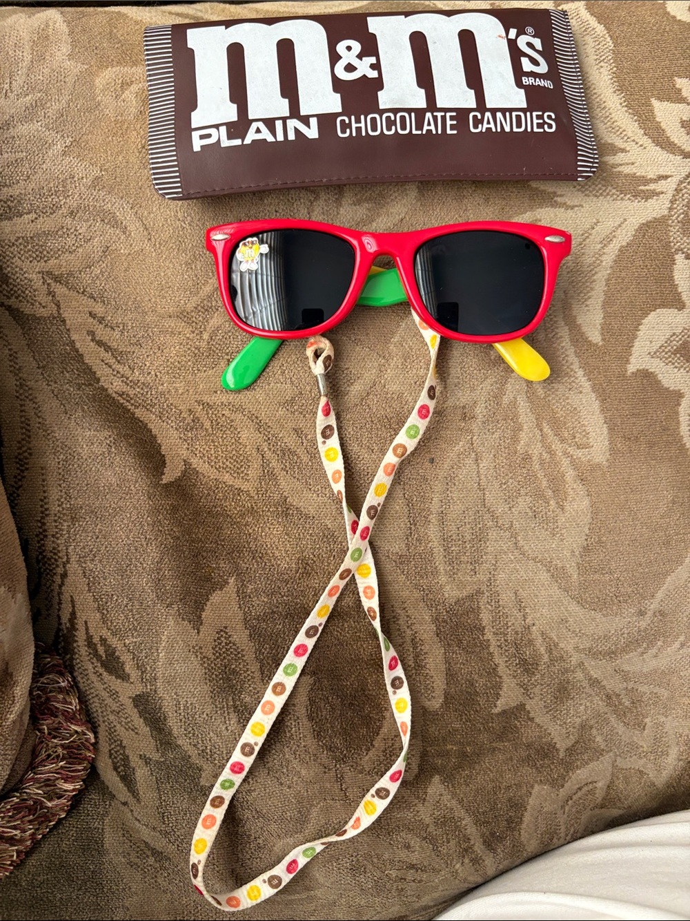 M&M'S Red Kids Sunglasses with Multicolor Arms and Candy Strap